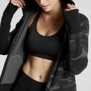 Athleta Women's Small Black and Grey Camo Hoodie Sweatshirt Full Zip